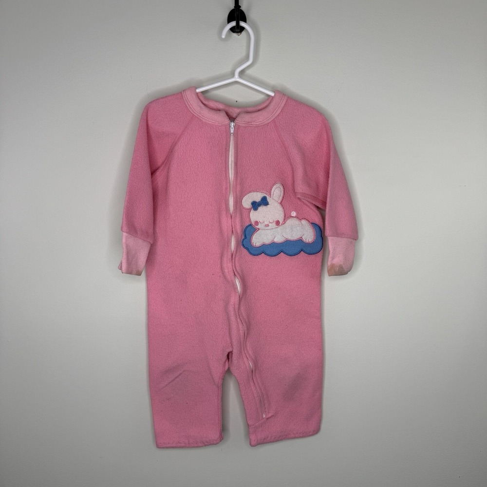 Vintage Mine Alone Baby Pink Bunny Sleeper Full Zip Size Medium 24-29lbs 30-34in